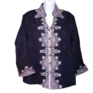 Carole Little Beaded Silk Button Blouse Large